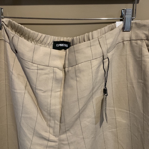 Express High Rise Trouser Khaki with Black pinstripes - Picture 2 of 3
